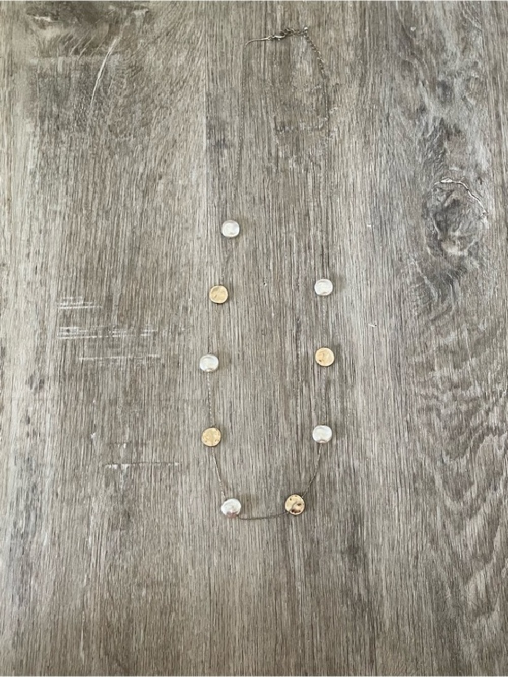 Gold & White Pearl Bead Station Necklace Long Layered Dainty Statement Jewelry